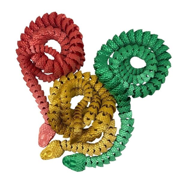 Year of the Snake Articulating 3DPrint 5' Long (Set 3) Red Green Gold Décor Gift - Picture 4 of 7
